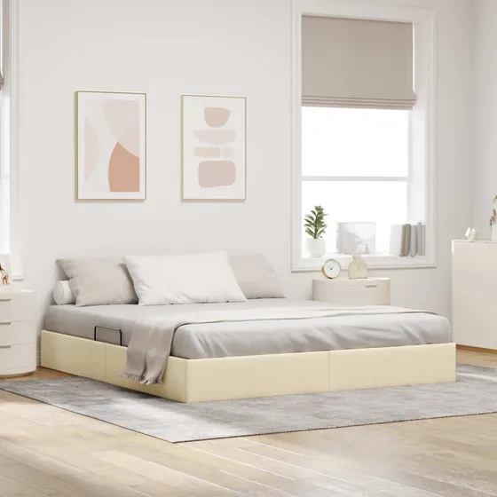 vidaXL Ottoman Sengestel med opbevaring, Creme, 160 x 200 cm