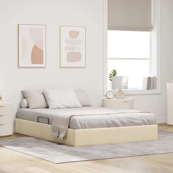 vidaXL Ottoman Sengestel med opbevaring, Creme, 140 x 200 cm