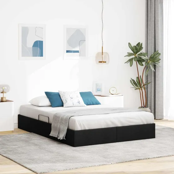 vidaXL Ottoman Sengestel med opbevaring, Sort, 140 x 200 cm