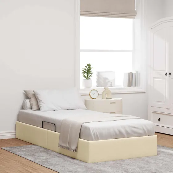 vidaXL Ottoman Sengestel med opbevaring, Creme, 90 x 200 cm