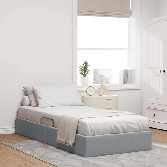 vidaXL Ottoman Sengestel med opbevaring, Lysegrå, 90 x 200 cm