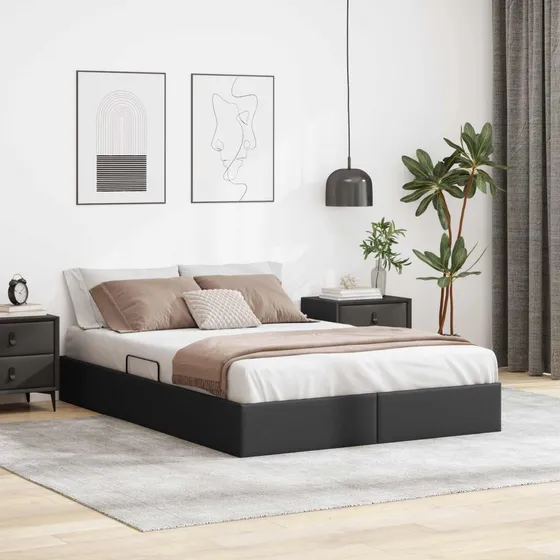 vidaXL Ottoman Sengestel med opbevaring, Sort, 140 x 190 cm