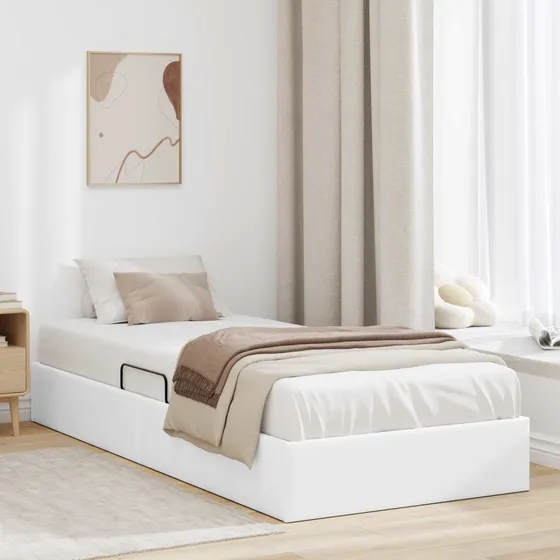 vidaXL Ottoman Sengestel i hvid kunstlæder, 100 x 200 cm