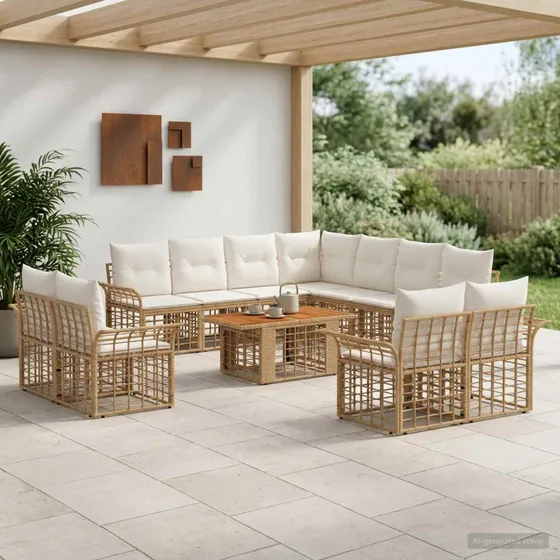 vidaXL Havesofa Sæt 12 stk. Polyrattan i Naturlig/Creme Hvid