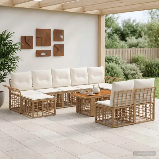 vidaXL Havesofasæt 10 dele i polyrattan - Naturlig & Creme Hvid