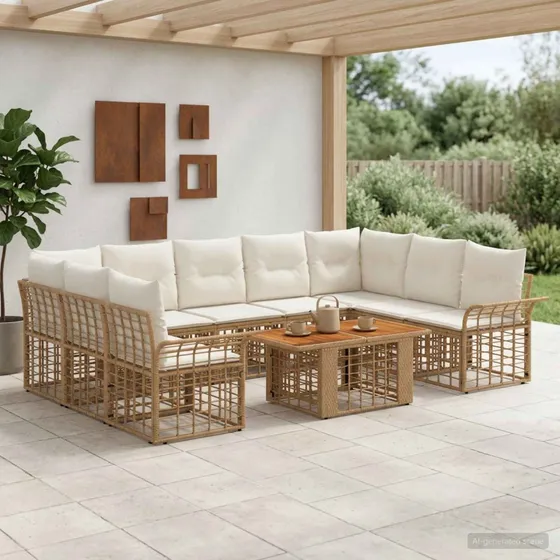 vidaXL Havesofasæt 10 dele i polyrattan - Naturlig & Creme Hvid