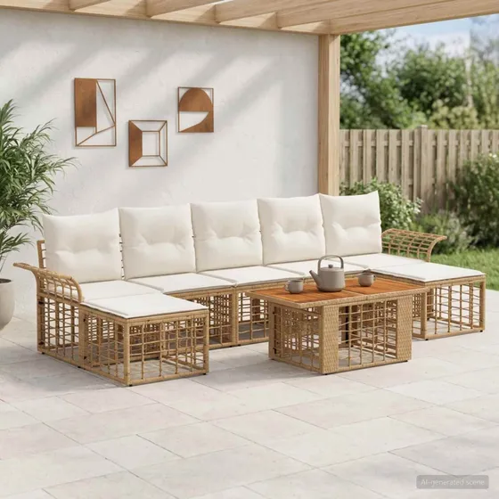 vidaXL Havesofasæt 8 stk. i polyrattan - Naturlig/Cremehvid