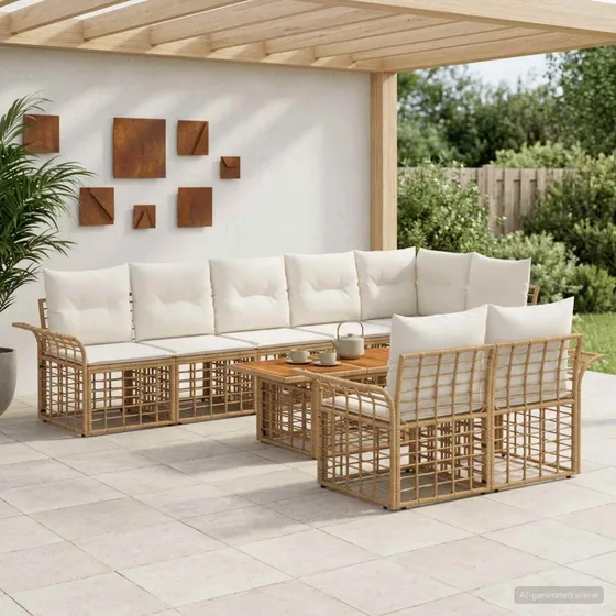 vidaXL Havesofasæt 9 stk. Polyrattan i Naturlig/Creme Hvid