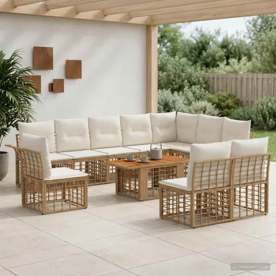 vidaXL Havesofa Sæt 11 stk. Polyrattan - Naturlig/Cremehvid