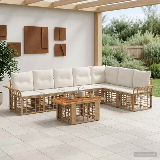 vidaXL Havesofa Sæt 8 stk. i Polyrattan - Naturlig/Cremehvid