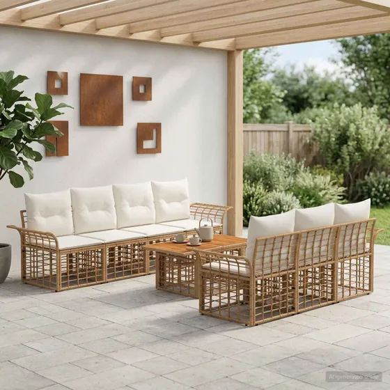 vidaXL Havesofasæt 8 stk. i polyrattan - Naturlig & Creme Hvid