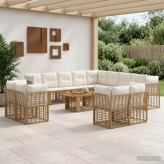 vidaXL Havesofasæt 14 stk. i polyrattan med akacietræsbord