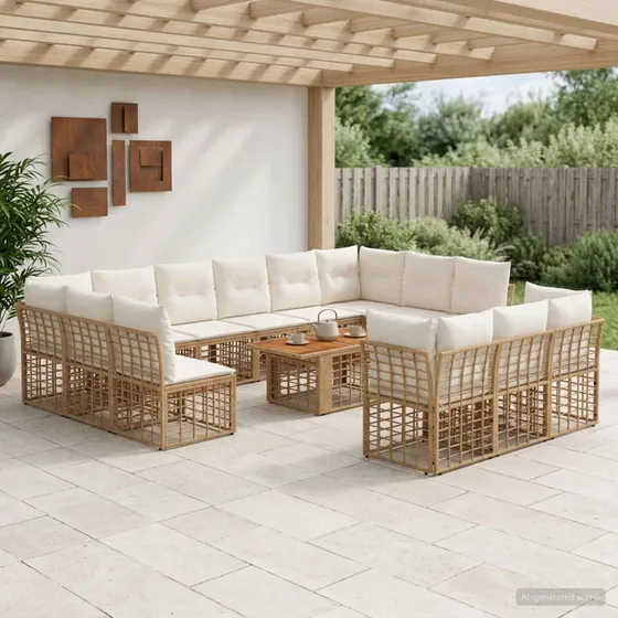 vidaXL Havesofasæt 14 stk. i Polyrattan med Akacietræsbord