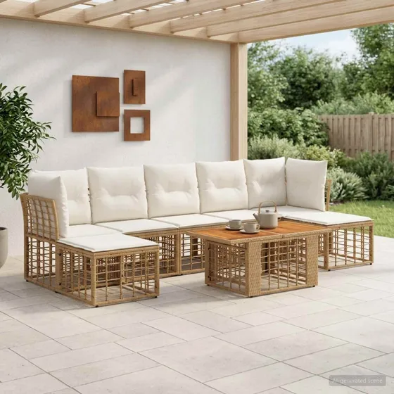 vidaXL Havesofasæt 8 dele i polyrattan, Naturlig/Cremehvid