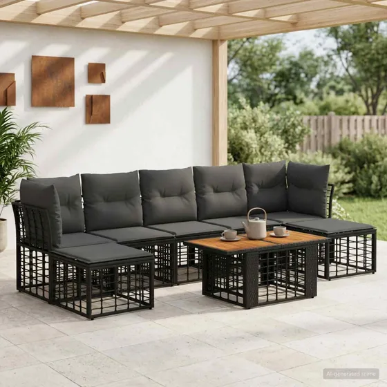 vidaXL Havesofa Sæt 8 stk. Sort og Mørkegrå Polyrattan