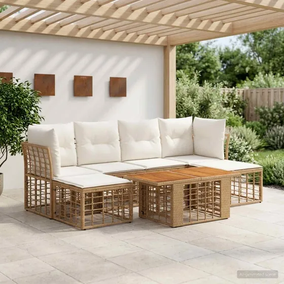 vidaXL Havesofa Sæt 7 stk. i Polyrattan - Naturlig & Creme Hvid
