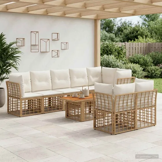 vidaXL Havesofa Sæt 9 stk. i Polyrattan - Naturlig & Cremehvid