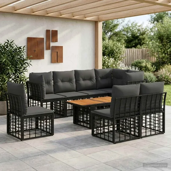 vidaXL Havesofasæt 9 stk. i polyrattan - Sort og Mørkegrå