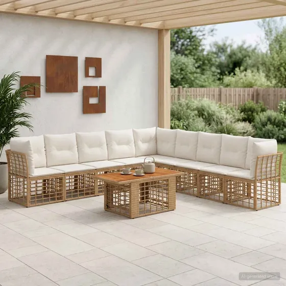 vidaXL Havesofasæt 10 stk. i Polyrattan - Naturlig/Cremehvid