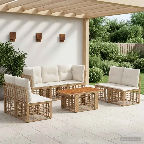 vidaXL Havesofa Sæt 8 stk. Polyrattan i Naturlig/Creme Hvid