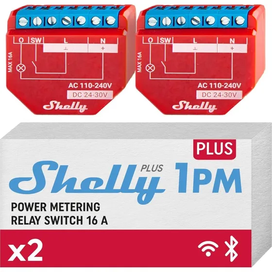 Shelly Plus 1PM Dobbelt Pakke – Smart Wi‑Fi Relæ
