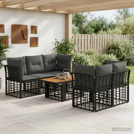 vidaXL Havesofasæt 6 stk. i polyrattan - Sort og Mørkegrå