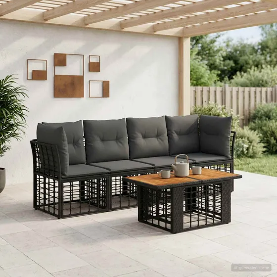 vidaXL Havesofa Sæt 5 dele i Polyrattan - Sort og Mørkegrå