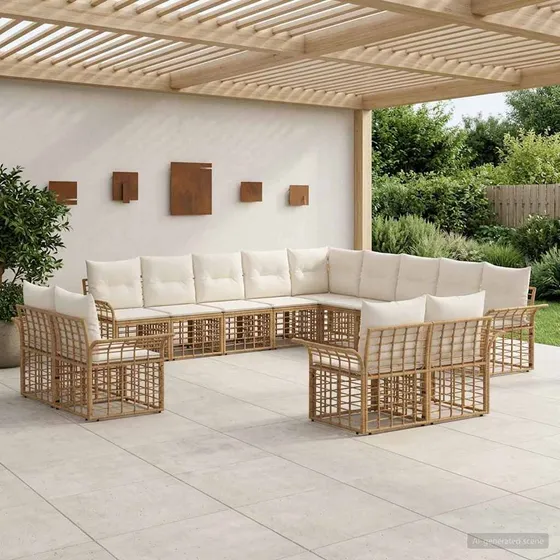 vidaXL Udendørs sofagruppe 13 stk. i naturlig/cremehvid polyrattan