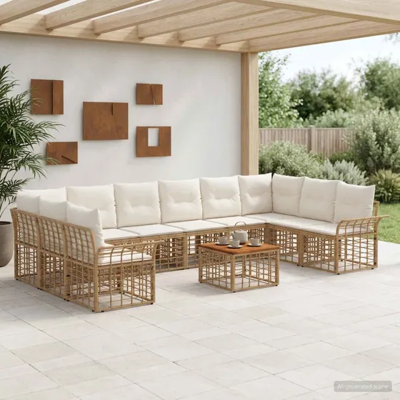 vidaXL Udendørs sofagruppe 11 stk. 10-personers - Naturlig/Creme