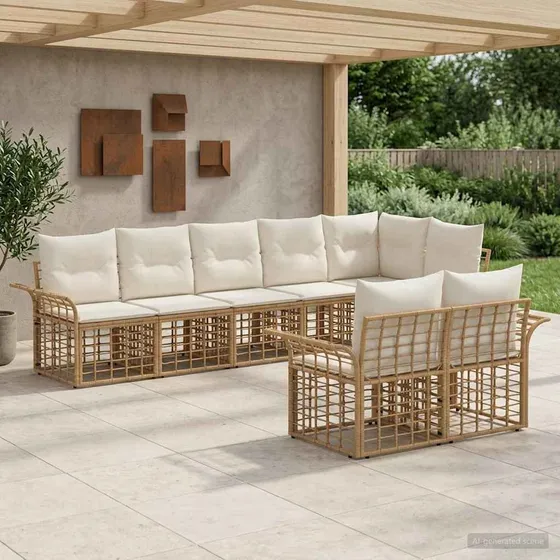 vidaXL Udendørs sofagruppe 8 stk. Polyrattan - Naturlig/Cremehvid