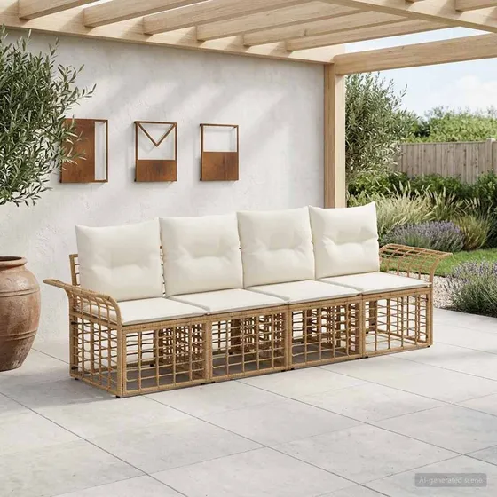 vidaXL Udendørs sofagruppe 4 stk. i poly rattan, Naturlig/Creme