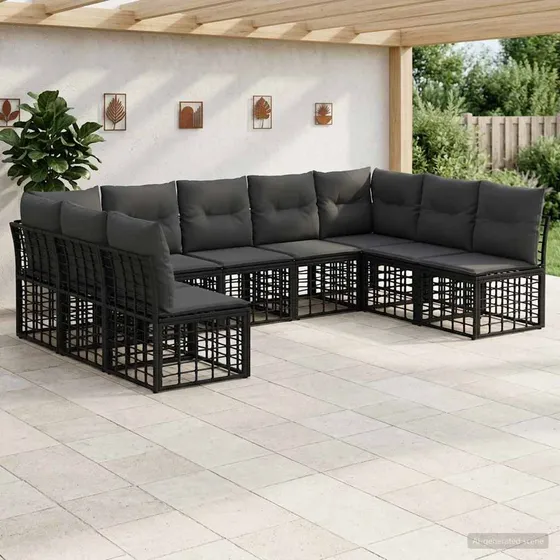 vidaXL Udendørs sofagruppe i poly rattan, sort, 9 personer