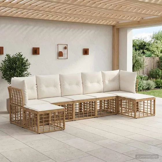 vidaXL Udendørs sofagruppe i naturfarvet poly-rattan (7 personer)