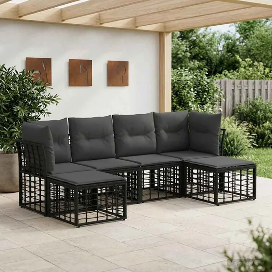vidaXL Udendørs sofagruppe i sort polyrattan med polyesterpuder