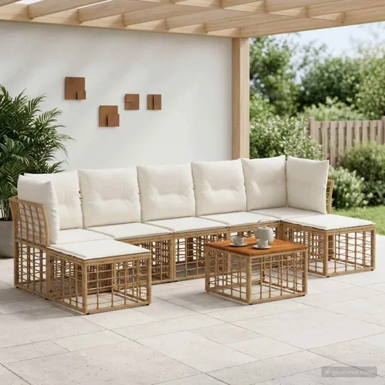 vidaXL Udendørs sofagruppe 8 stk. i polyrattan - Natur/Creme