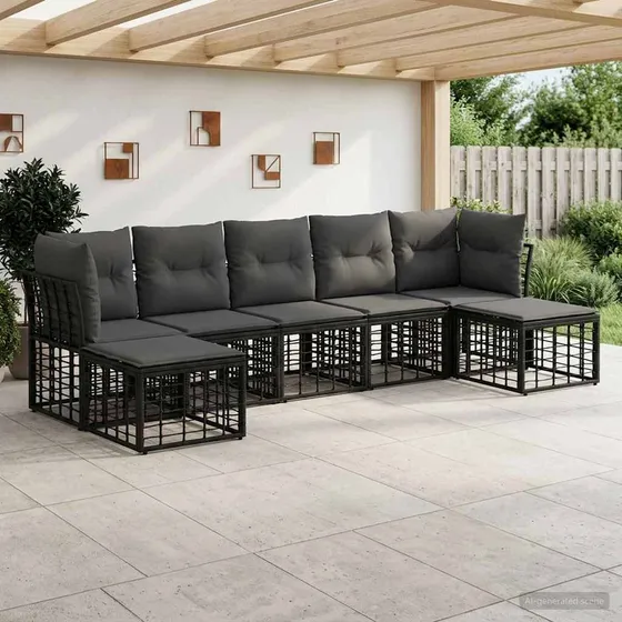 vidaXL Udendørs sofagruppe i sort polyrattan og polyester