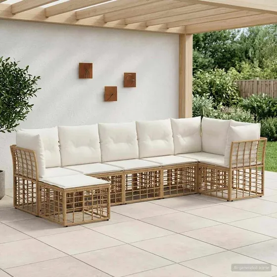 vidaXL Udendørs sofagruppe i naturfarvet polyrattan
