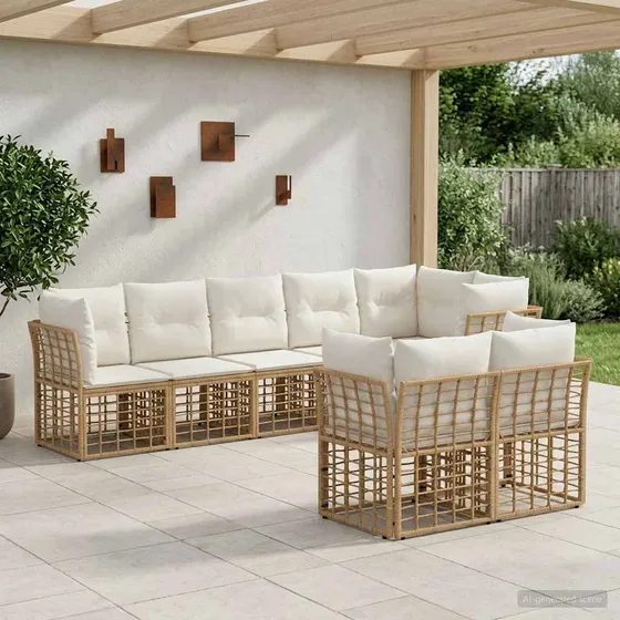 vidaXL Udendørs sofagruppe i naturfarvet polyrattan