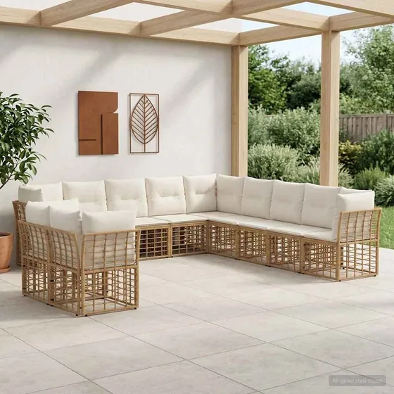 vidaXL Udendørs sofagruppe i naturfarvet polyrattan