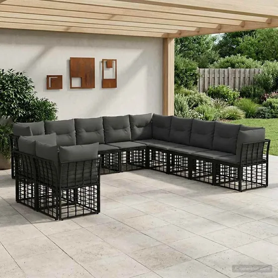 vidaXL Udendørs sofagruppe i sort polyrattan