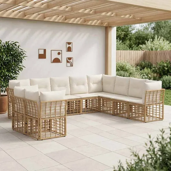 vidaXL Udendørs sofagruppe i naturfarvet polyrattan