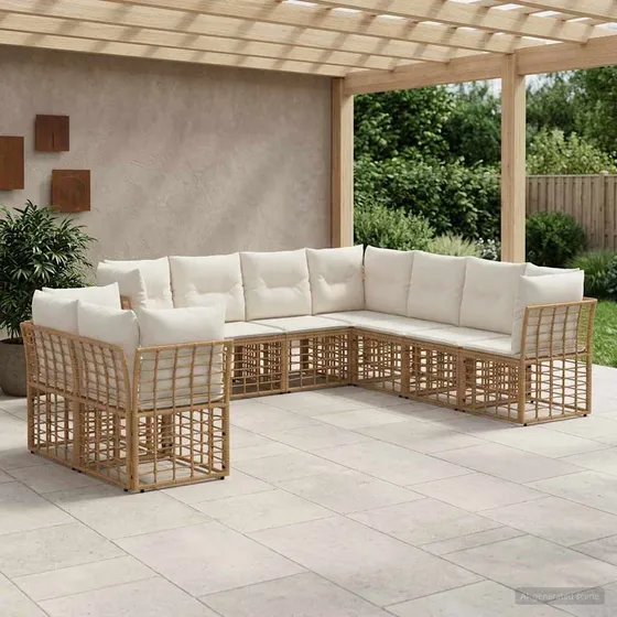 vidaXL Udendørs sofagruppe i poly rattan - 9 pers. - Naturfarvet