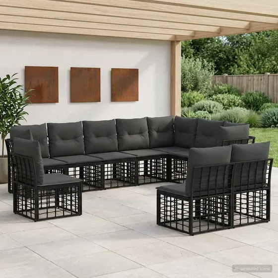 vidaXL Udendørs sofagruppe i sort polyrattan