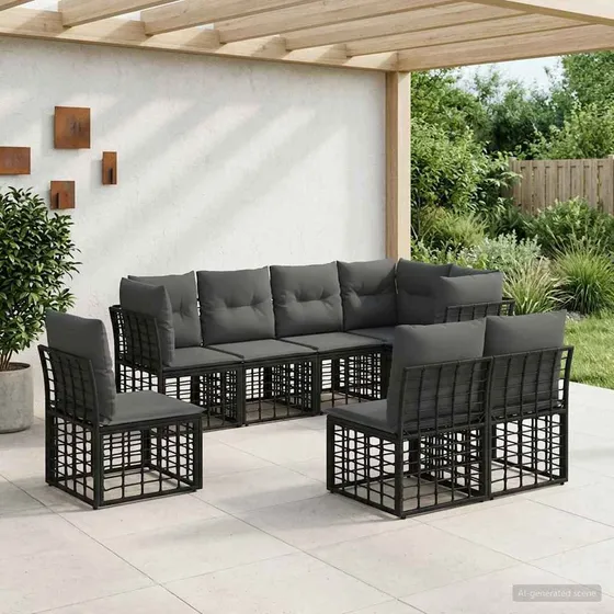 vidaXL Udendørs sofagruppe i sort poly rattan - 8 personer