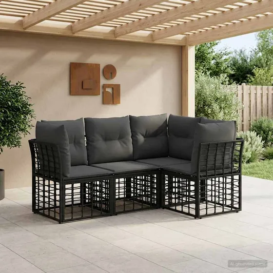 vidaXL Udendørs sofagruppe i sort polyrattan og polyester