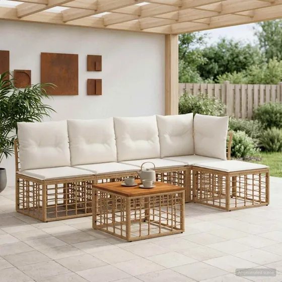 vidaXL Udendørs sofagruppe 6 stk. i Polyrattan - Naturlig/Creme