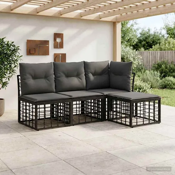 vidaXL Udendørs sofagruppe i sort polyrattan og polyester