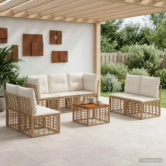 vidaXL Udendørs sofagruppe 8 stk. i Polyrattan, Natur/Creme Hvid