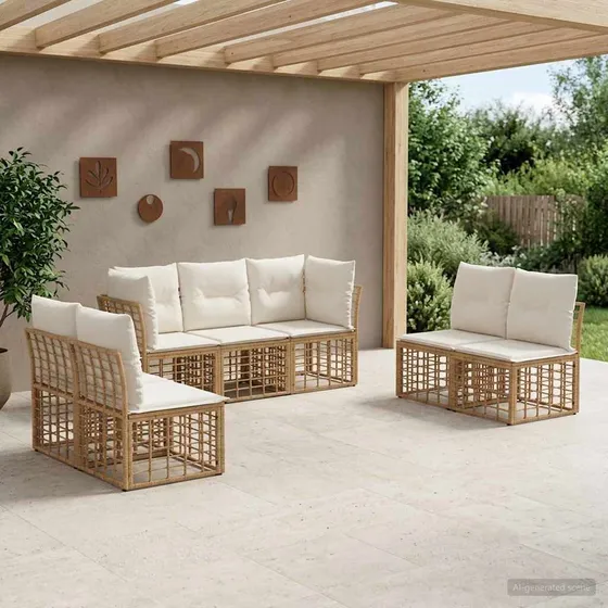 vidaXL Udendørs sofagruppe i naturfarvet polyrattan - 7 personer