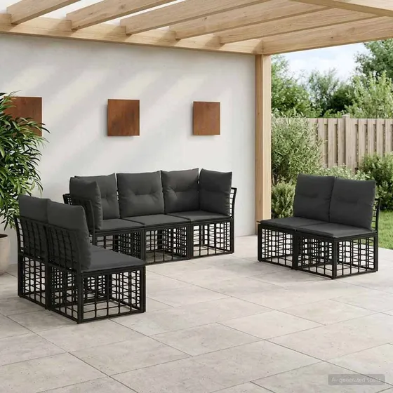 vidaXL Udendørs sofagruppe i sort polyrattan - 7 personer